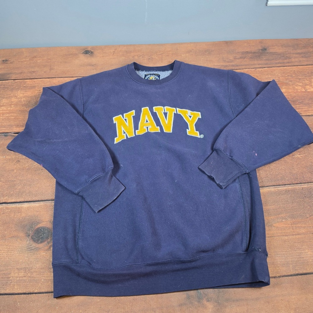 Steve & Barry's Sweatshirt Mens Medium Blue Good Navy Spellout Crewneck Heavy